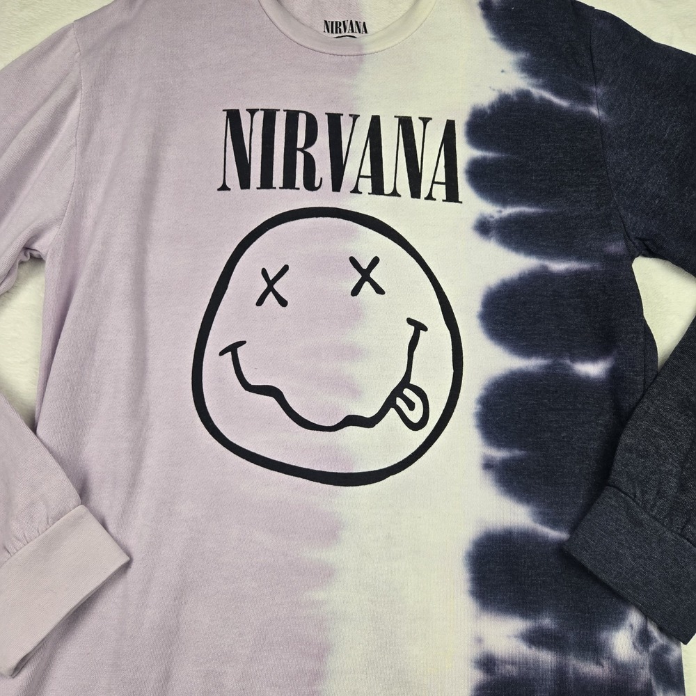 NWOT‎ Nirvana Womens Purple White Tie Dye Sweatshirt Size Large Smiley Face 90s - Picture 2 of 8